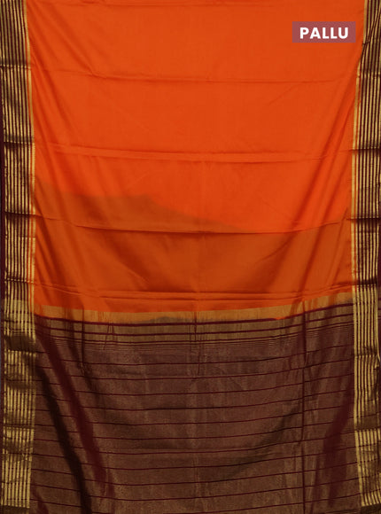 Semi mysore silk saree orange and maroon with plain body and zari woven border