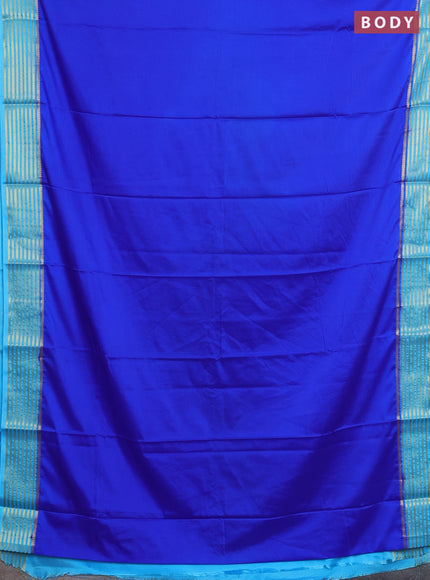 Semi mysore silk saree royal blue and light blue with plain body and zari woven border