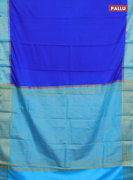 Semi mysore silk saree royal blue and light blue with plain body and zari woven border