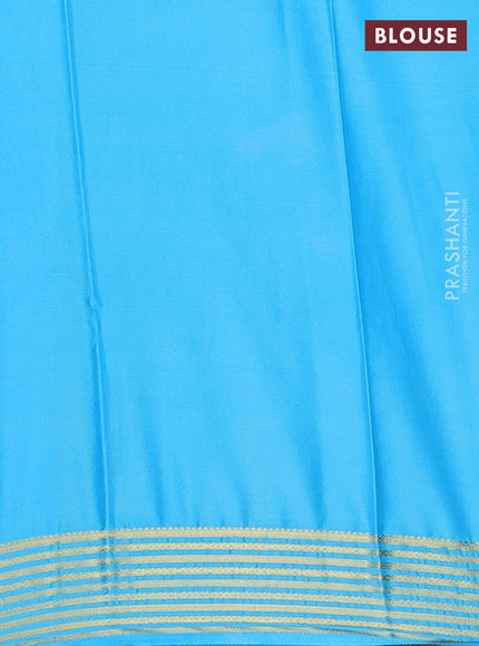Semi mysore silk saree royal blue and light blue with plain body and zari woven border