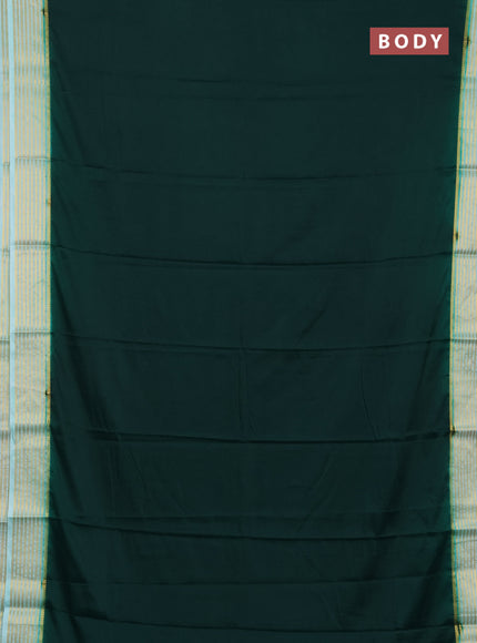 Semi mysore silk saree dark green and teal blue with plain body and zari woven border