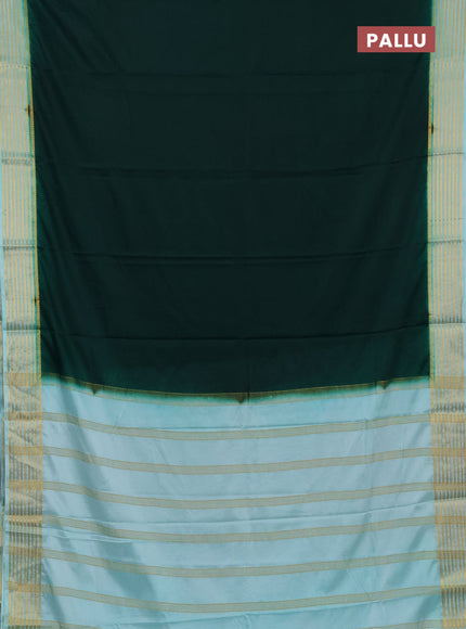 Semi mysore silk saree dark green and teal blue with plain body and zari woven border