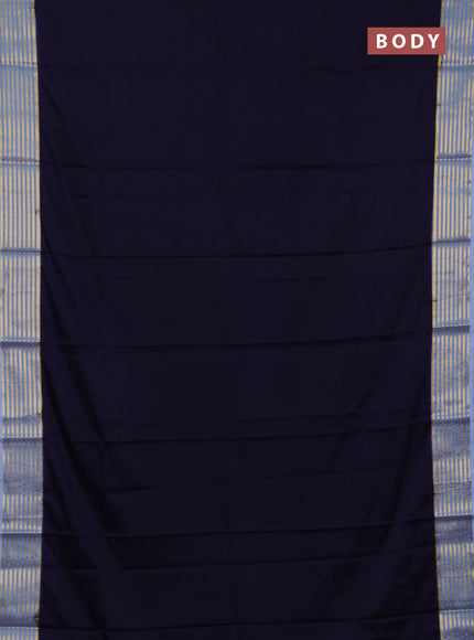 Semi mysore silk saree dark navy blue and pastel blue with plain body and zari woven border