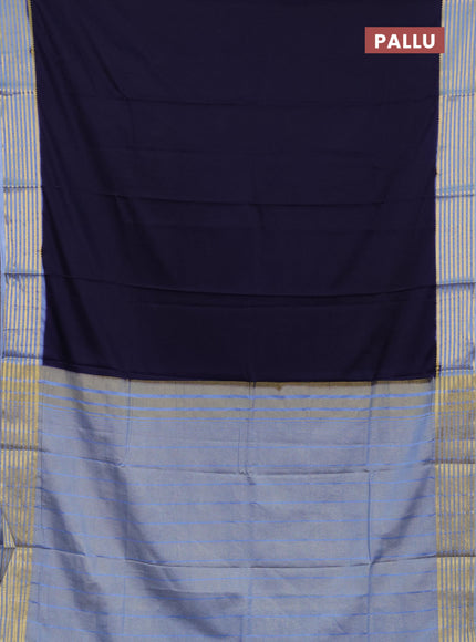 Semi mysore silk saree dark navy blue and pastel blue with plain body and zari woven border