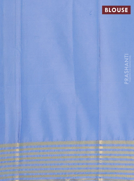 Semi mysore silk saree dark navy blue and pastel blue with plain body and zari woven border