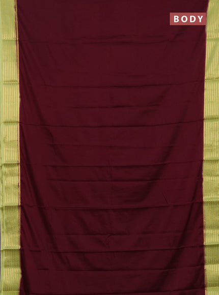 Semi mysore silk saree wine shade and light green with plain body and zari woven border