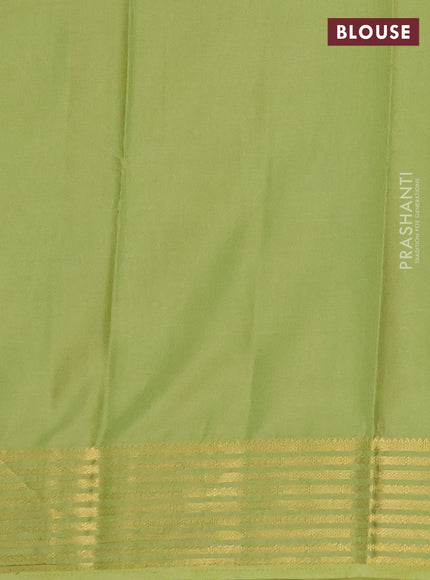 Semi mysore silk saree wine shade and light green with plain body and zari woven border