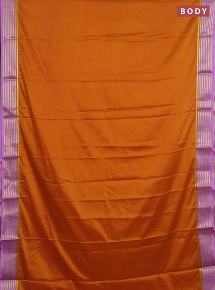 Semi mysore silk saree dark mustard and lavender with plain body and zari woven border