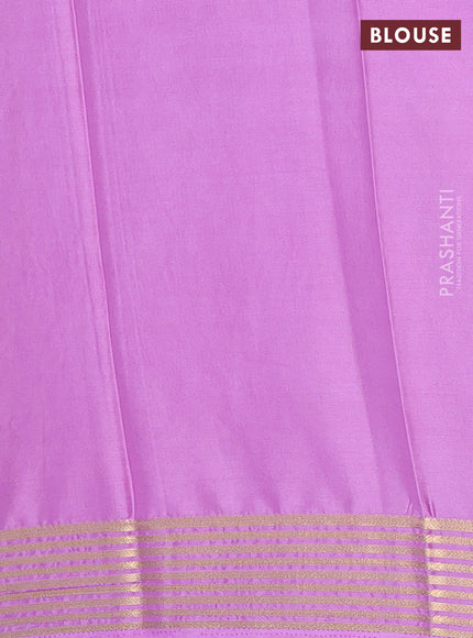 Semi mysore silk saree dark mustard and lavender with plain body and zari woven border
