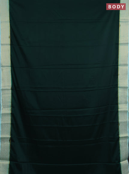 Semi mysore silk saree bottle green and teal blue with plain body and zari woven border