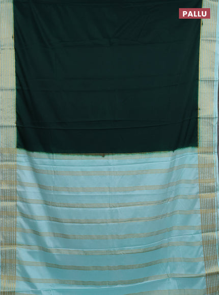 Semi mysore silk saree bottle green and teal blue with plain body and zari woven border
