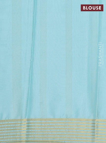 Semi mysore silk saree bottle green and teal blue with plain body and zari woven border