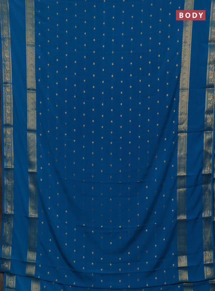 Semi mysore silk saree cs blue with allover zari woven buttas and rettapet zari woven border
