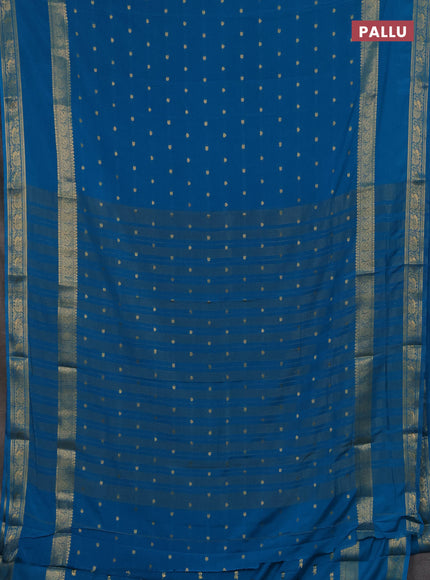 Semi mysore silk saree cs blue with allover zari woven buttas and rettapet zari woven border
