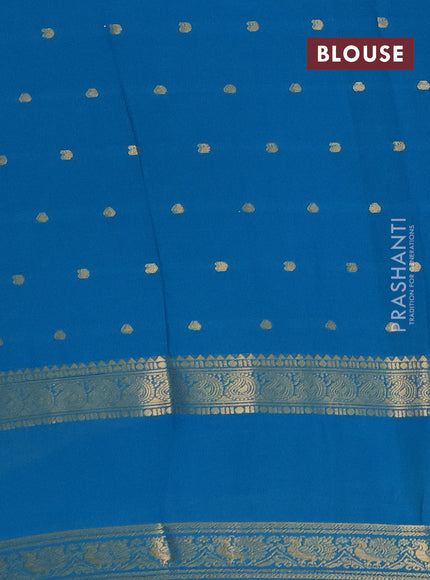 Semi mysore silk saree cs blue with allover zari woven buttas and rettapet zari woven border