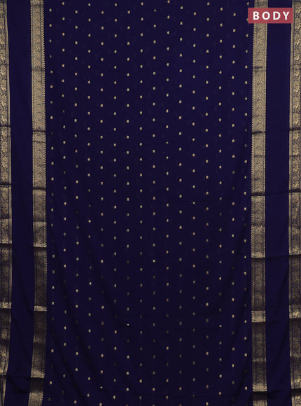 Semi mysore silk saree navy blue with allover zari woven buttas and rettapet zari woven border