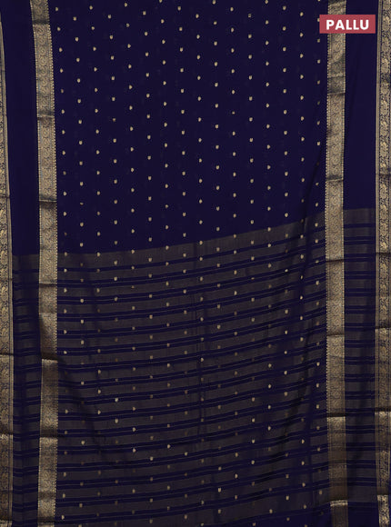 Semi mysore silk saree navy blue with allover zari woven buttas and rettapet zari woven border