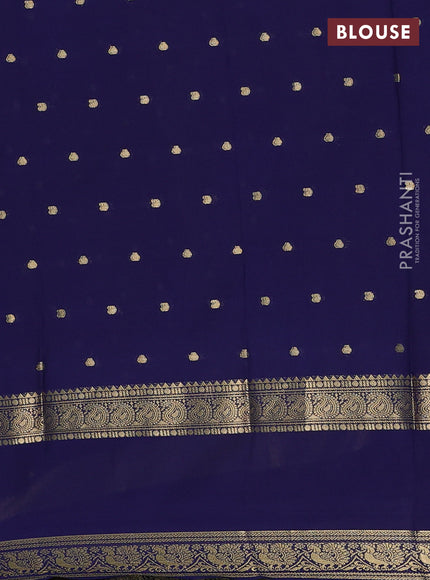 Semi mysore silk saree navy blue with allover zari woven buttas and rettapet zari woven border