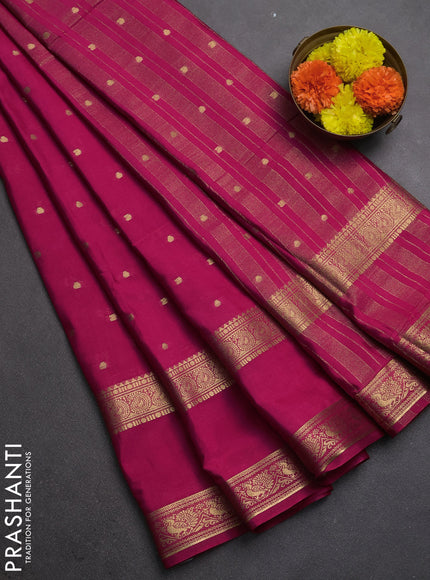 Semi mysore silk saree pink with allover zari woven buttas and rettapet zari woven border