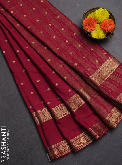 Semi mysore silk saree kumkum red with allover zari woven buttas and rettapet zari woven border