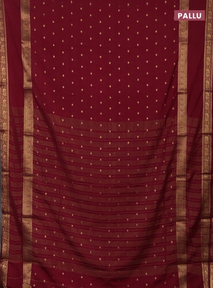 Semi mysore silk saree kumkum red with allover zari woven buttas and rettapet zari woven border