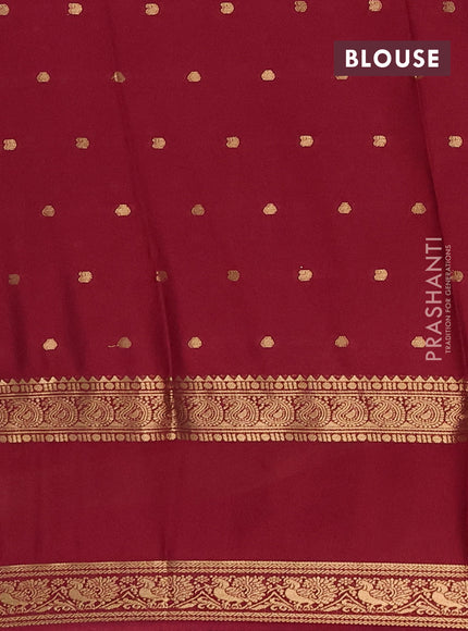 Semi mysore silk saree kumkum red with allover zari woven buttas and rettapet zari woven border