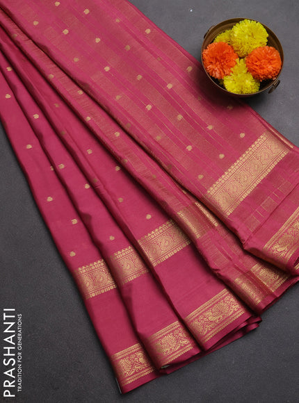Semi mysore silk saree mauve pink with allover zari woven buttas and rettapet zari woven border