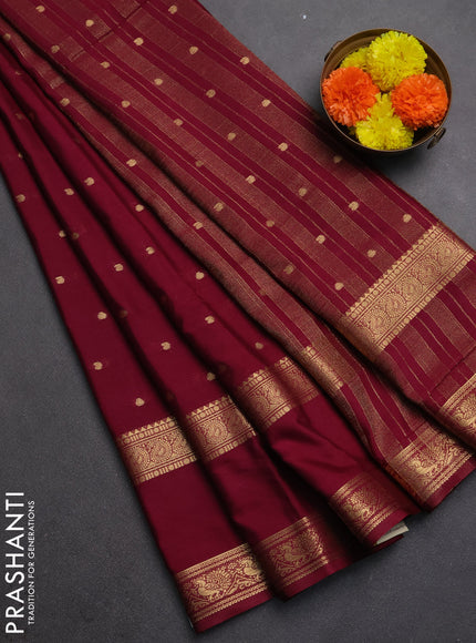 Semi mysore silk saree deep maroon with allover zari woven buttas and rettapet zari woven border