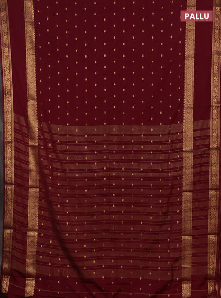 Semi mysore silk saree deep maroon with allover zari woven buttas and rettapet zari woven border