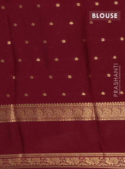 Semi mysore silk saree deep maroon with allover zari woven buttas and rettapet zari woven border