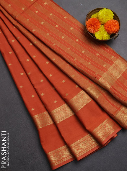 Semi mysore silk saree rustic orange with allover zari woven buttas and rettapet zari woven border