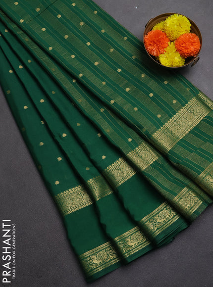 Semi mysore silk saree green with allover zari woven buttas and rettapet zari woven border