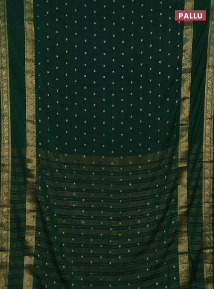 Semi mysore silk saree green with allover zari woven buttas and rettapet zari woven border