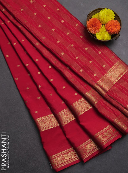Semi mysore silk saree red with allover zari woven buttas and rettapet zari woven border