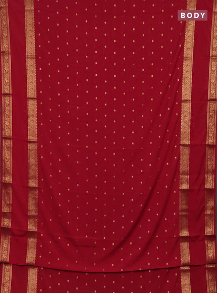 Semi mysore silk saree red with allover zari woven buttas and rettapet zari woven border