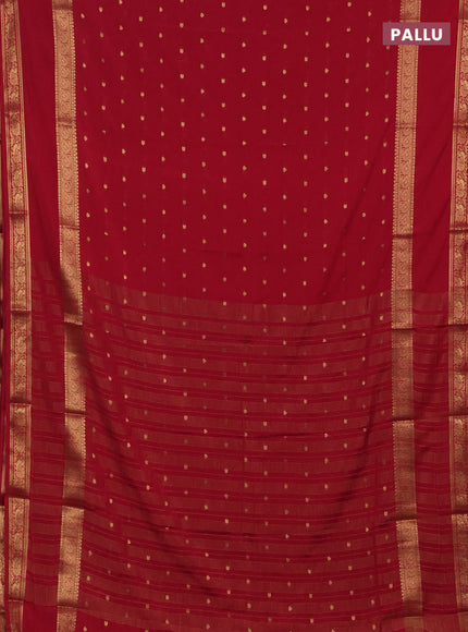Semi mysore silk saree red with allover zari woven buttas and rettapet zari woven border
