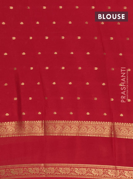 Semi mysore silk saree red with allover zari woven buttas and rettapet zari woven border