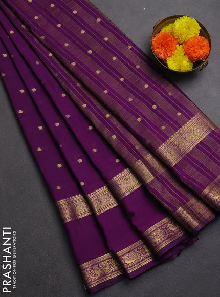 Semi mysore silk saree wine shade with allover zari woven buttas and rettapet zari woven border