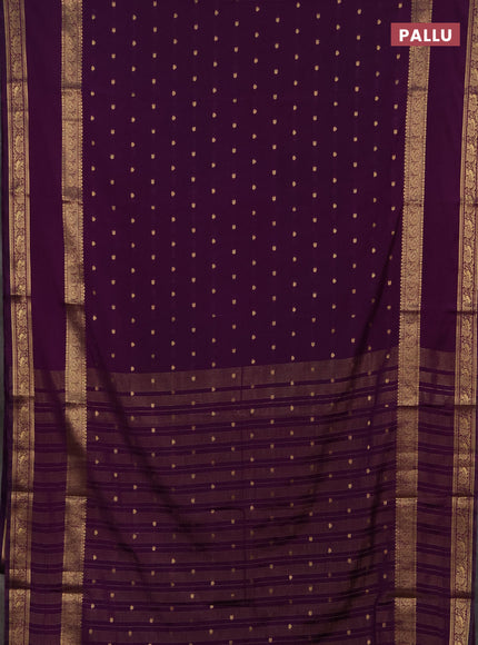 Semi mysore silk saree wine shade with allover zari woven buttas and rettapet zari woven border