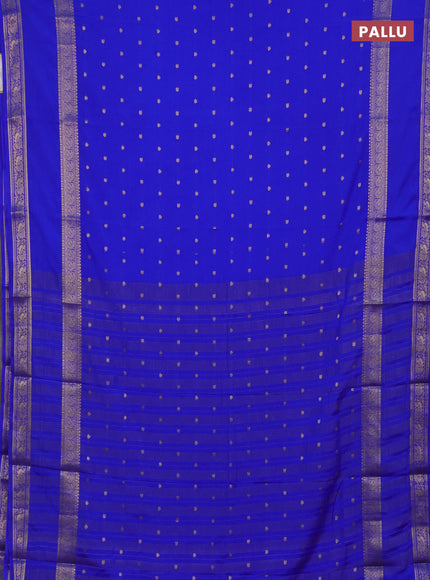 Semi mysore silk saree royal blue with allover zari woven buttas and rettapet zari woven border