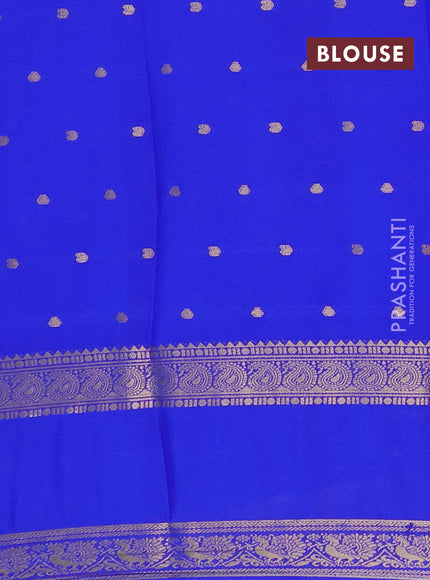 Semi mysore silk saree royal blue with allover zari woven buttas and rettapet zari woven border