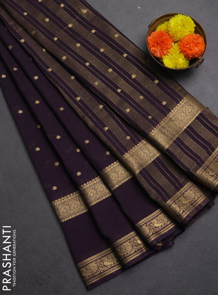 Semi mysore silk saree deep jamun with allover zari woven buttas and rettapet zari woven border