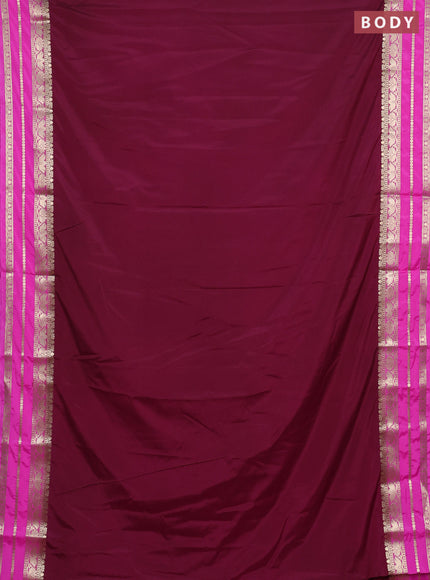 Semi mysore silk saree deep wine and pink with plain body and zari woven border