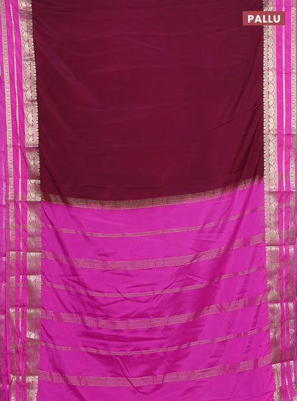 Semi mysore silk saree deep wine and pink with plain body and zari woven border