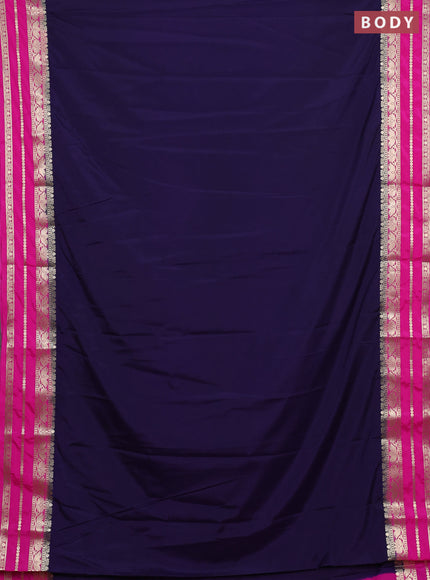 Semi mysore silk saree navy blue and pink with plain body and zari woven border