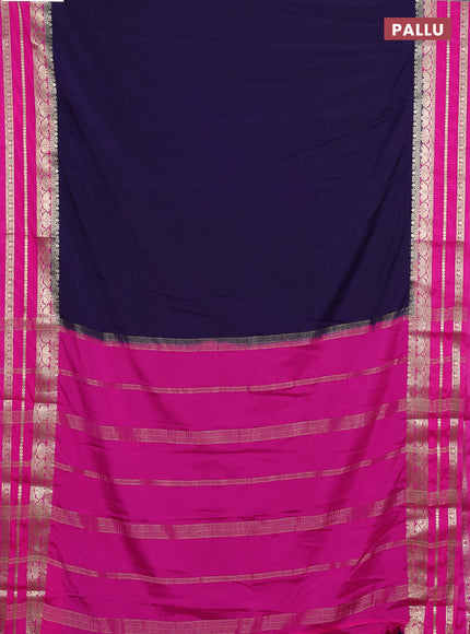 Semi mysore silk saree navy blue and pink with plain body and zari woven border