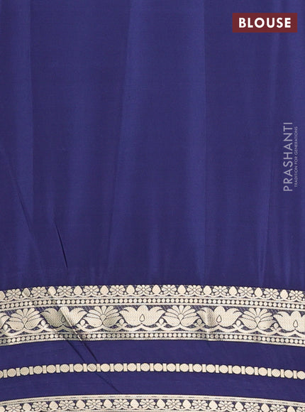 Semi mysore silk saree peach pink shade and navy blue with plain body and zari woven border