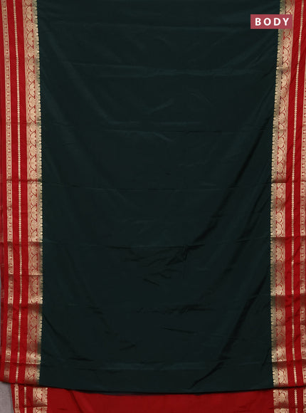Semi mysore silk saree green and red with plain body and zari woven border