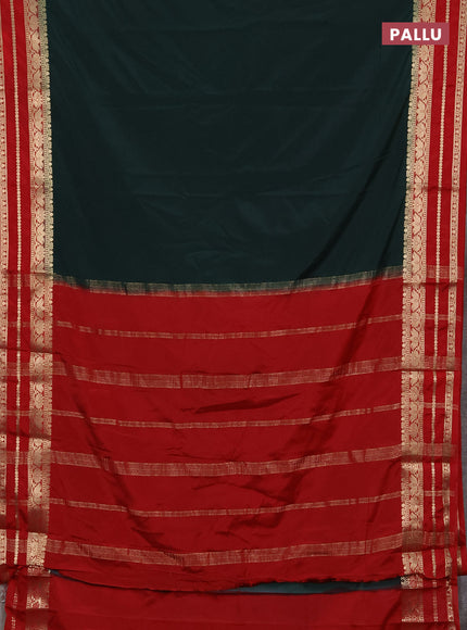 Semi mysore silk saree green and red with plain body and zari woven border