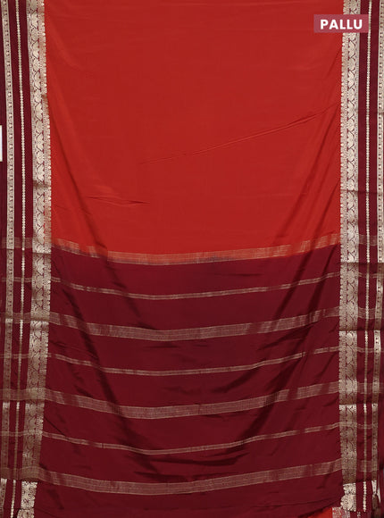 Semi mysore silk saree rustic orange and brown with plain body and zari woven border